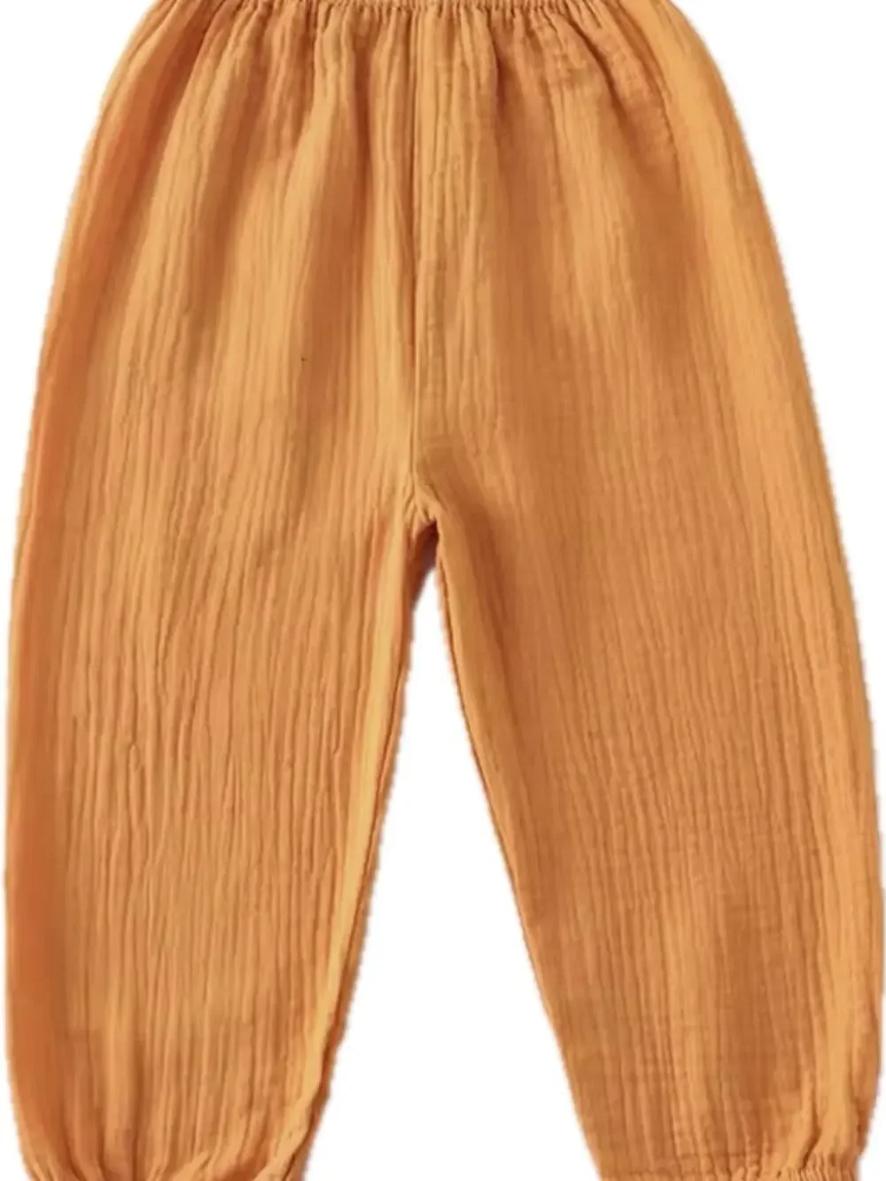 New toddler boy girl gold Elastic-Waist Cotton Gauze Pants 9-12 months